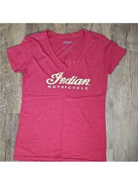 Motorcycle Women's Red V-Neck Logo Tee